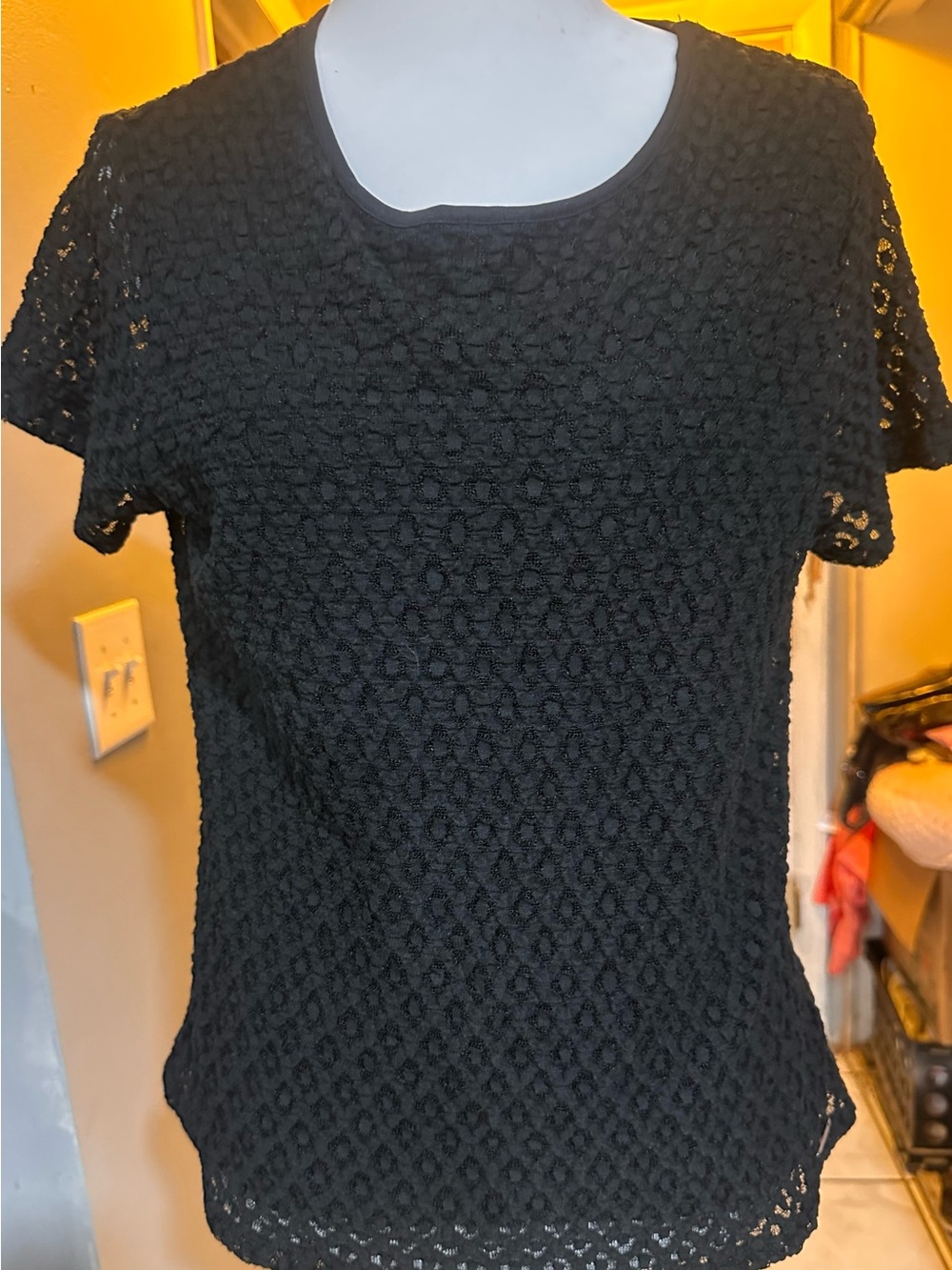 Calvin Klein Black Lace Overlay Short Sleeve